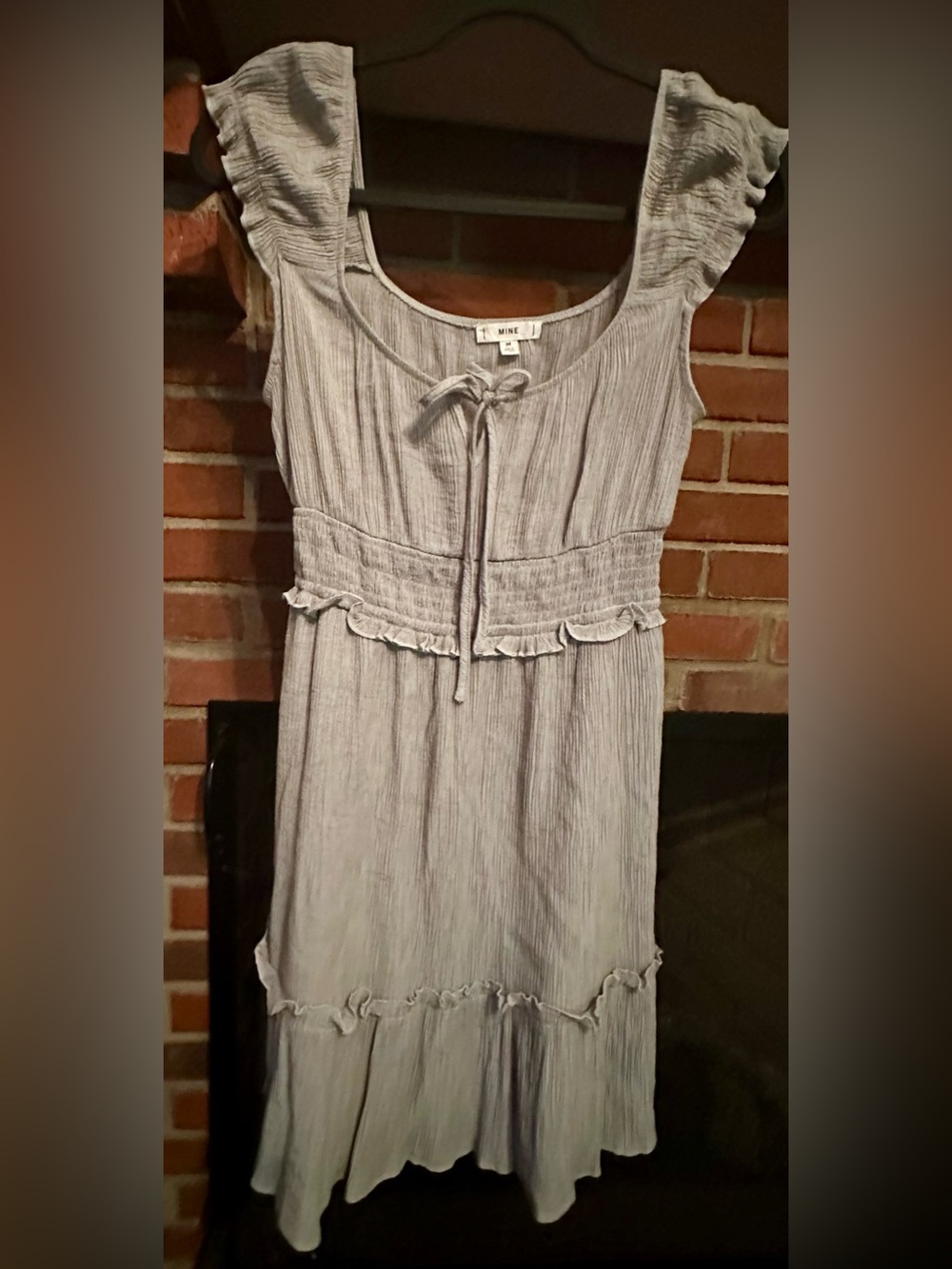 MINE Light Gray Crinkle Maxi Dress with Tie Front